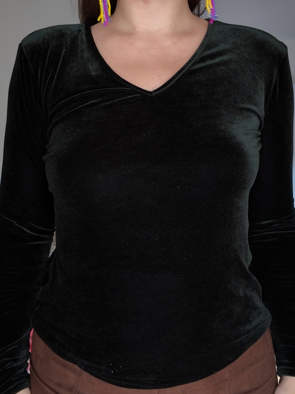 Ann Taylor Black Velvet Long-Sleeve V-Neck Top